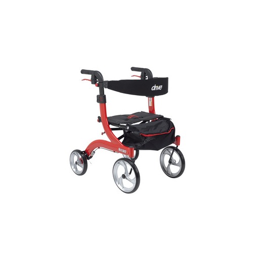 Drive Medical Nitro Euro Style Walker Rollator, Hemi Height, Red RTL10266H